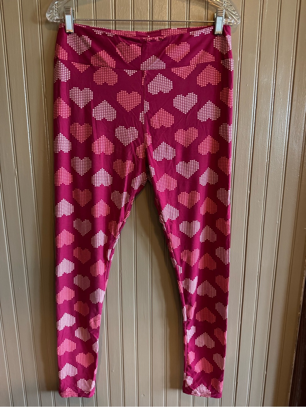 New LuLaRoe Hot Pink Heart Print Leggings love valentines tall curvy